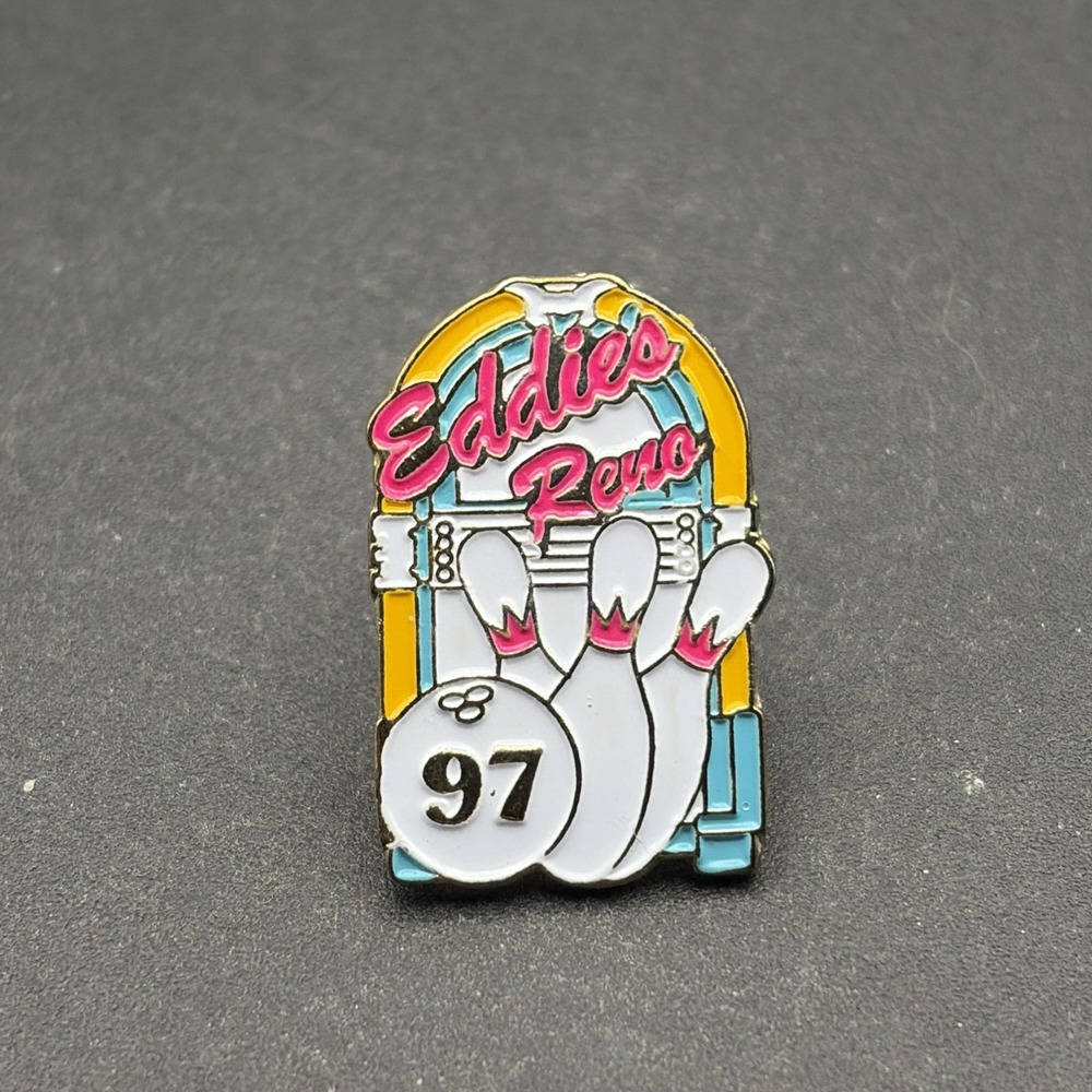 Eddie's Reno Bowl 1997 Jukebox Bowling Pins Lapel Hat Pin